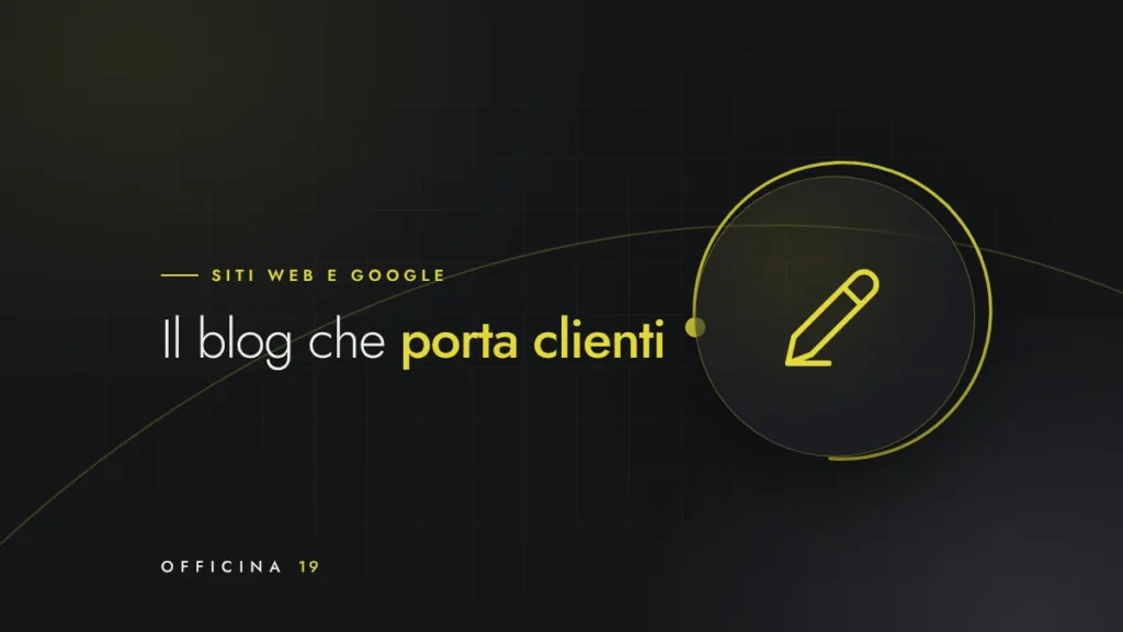 Copertina Officina 19 con icona di penna e titolo «Il blog che porta clienti»
