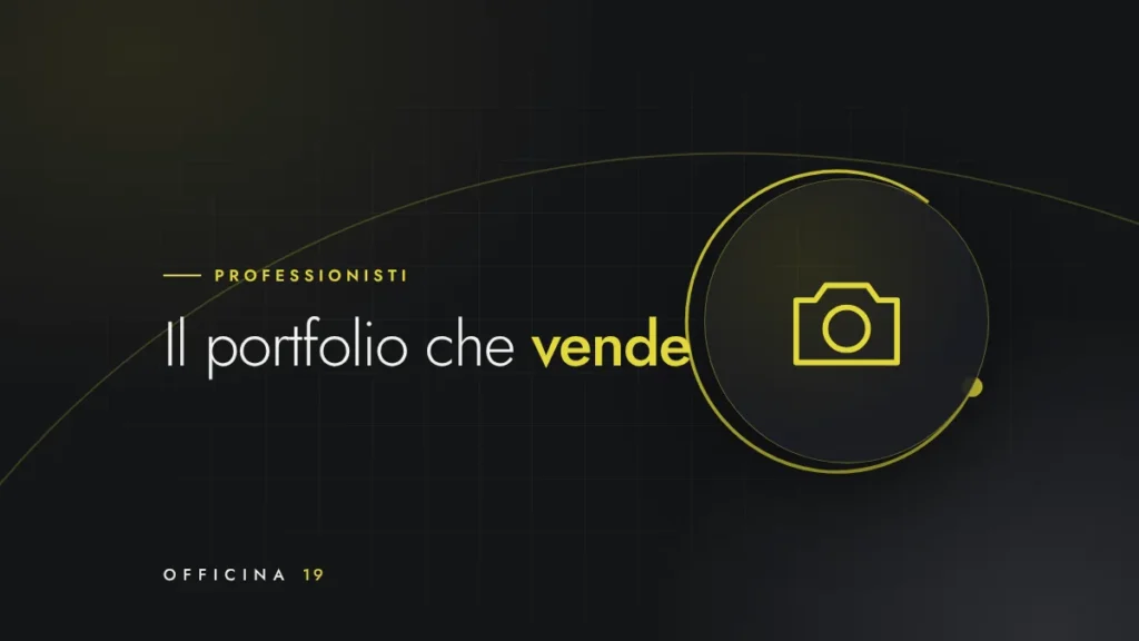 Copertina Officina 19 con icona di macchina fotografica e titolo «Il portfolio che vende»