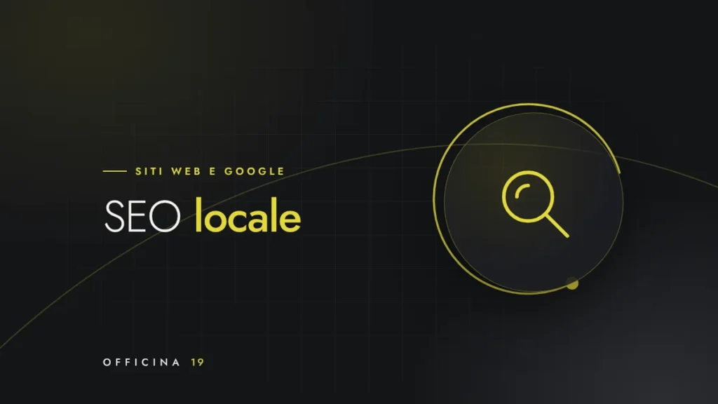 Copertina Officina 19 con icona di lente di ingrandimento e titolo «SEO locale»