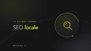 Copertina Officina 19 con icona di lente di ingrandimento e titolo «SEO locale»